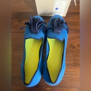 Electric blue merino wool tassel loafers